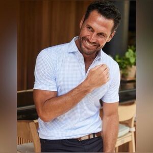 Collars & Co NWT Men's Semi-Spread Collar Polo, “Thin Blue Check” Size Medium